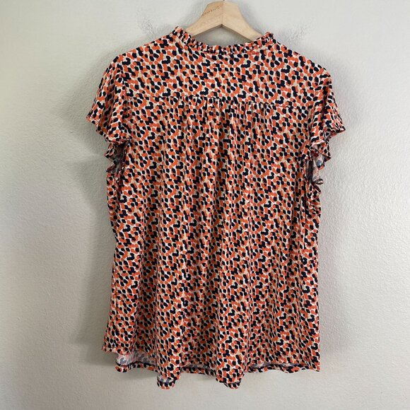 Cocomo Woman Plus 1X Spotted Print Button Front Blouse Flutter Sleeve Tunic Top - Picture 9 of 10